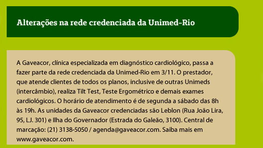 Gaveacor, clínica especializada em diagnóstico cardiológico, passa a integrar rede credenciada Unimed-Rio, SISEJUFE