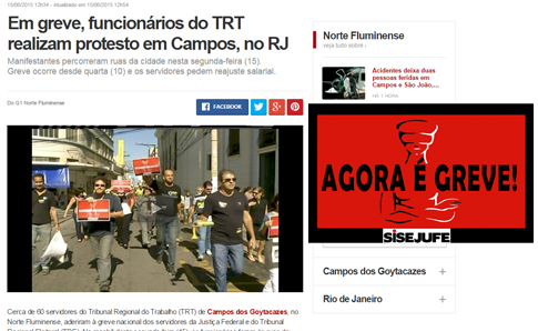 G1- Em greve, funcionários do TRT realizam protesto em Campos, no RJ, SISEJUFE