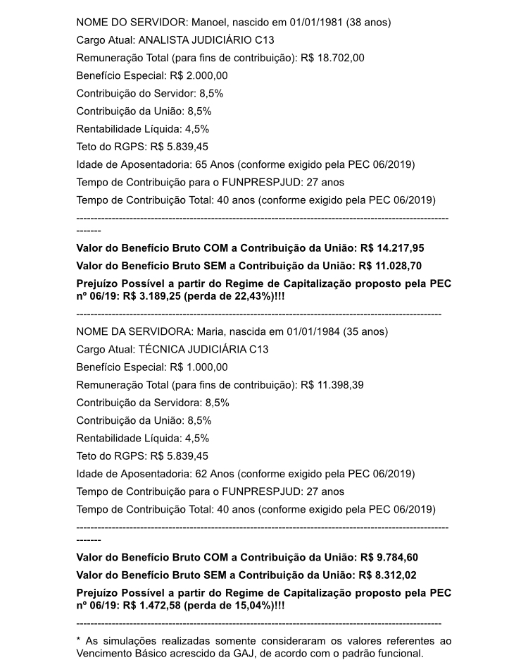 Simulação a partir do Simulador do próprio FunprespJud.