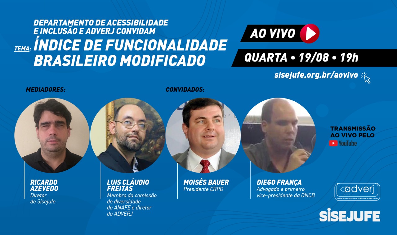 Sisejufe e Adverj convidam para live sobre o Índice de Funcionalidade Brasileiro Modificado, SISEJUFE