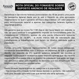 Fonasefe convoca entidades para Semana de Lutas em nota de esclarecimento sobre suposto reajuste de 5%, SISEJUFE