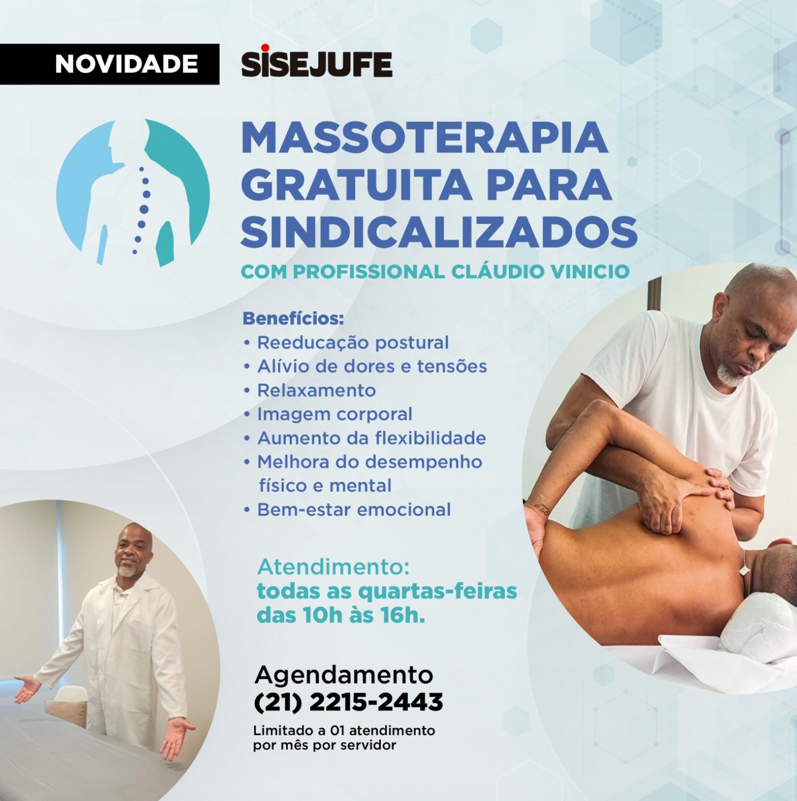 Sisejufe abrirá inscrições, a partir de segunda (20/3), para massoterapia gratuita, SISEJUFE