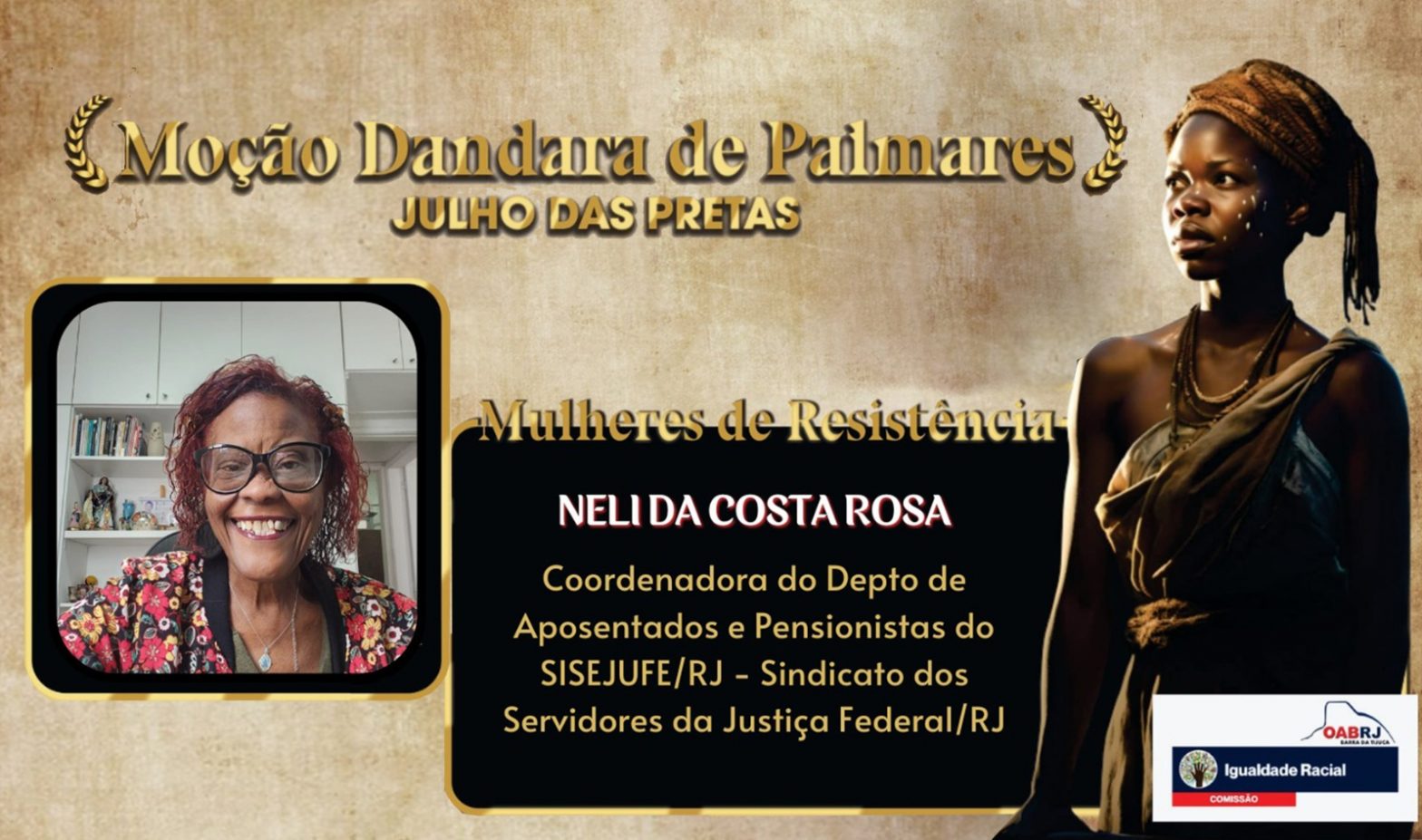 Diretora Neli Rosa recebe Moção Dandara de Palmares, que homenageia mulheres que são exemplo de luta e resistência, SISEJUFE