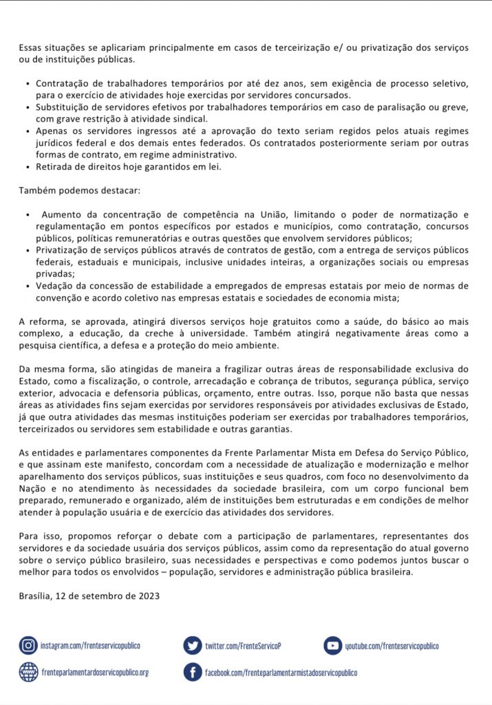 Sisejufe assina manifesto contra a votação da PEC 32/2020; em defesa dos serviços públicos e da população brasileira, SISEJUFE