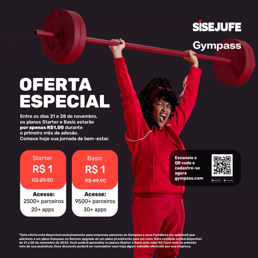 Nova promoção Gympass/Sisejufe: Planos Starter e Basic por R$1,00!, SISEJUFE